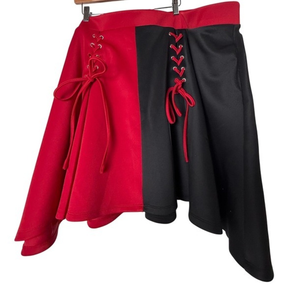 Social Collision Skater Skirt 5X Red Black Split Lace Up Grommet Plus Size